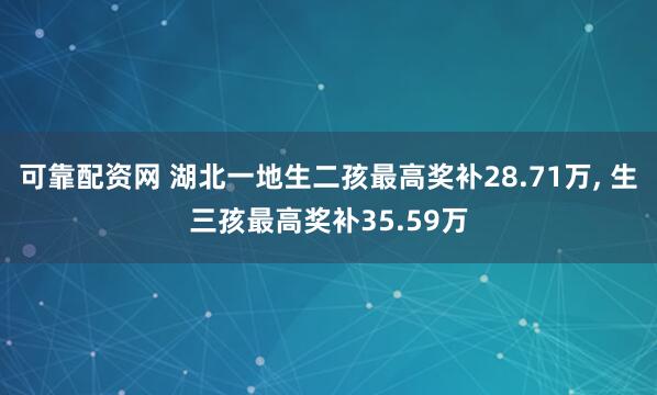 可靠配资网 湖北一地生二孩最高奖补28.71万, 生三孩最高奖补35.59万